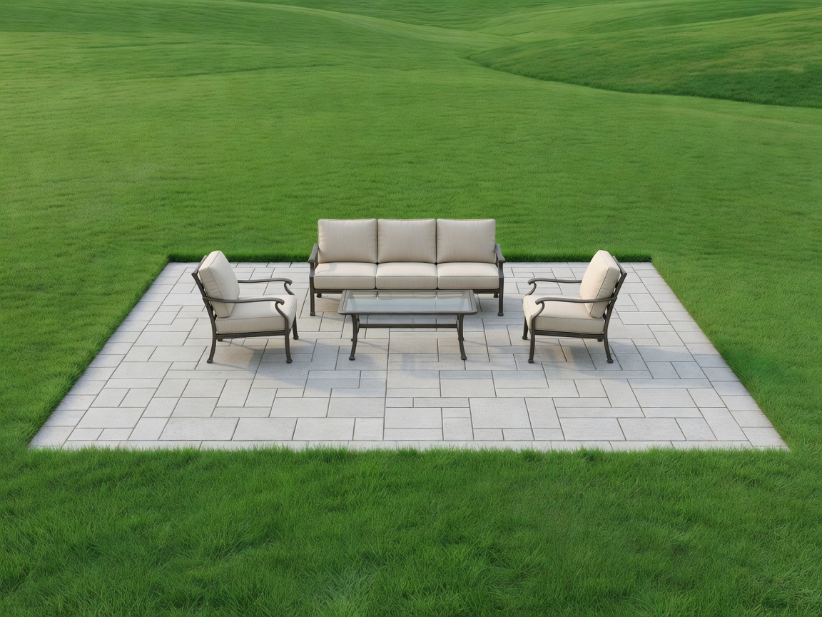 Illustrative revised patio with a clearer seating rectangle and retained lawn